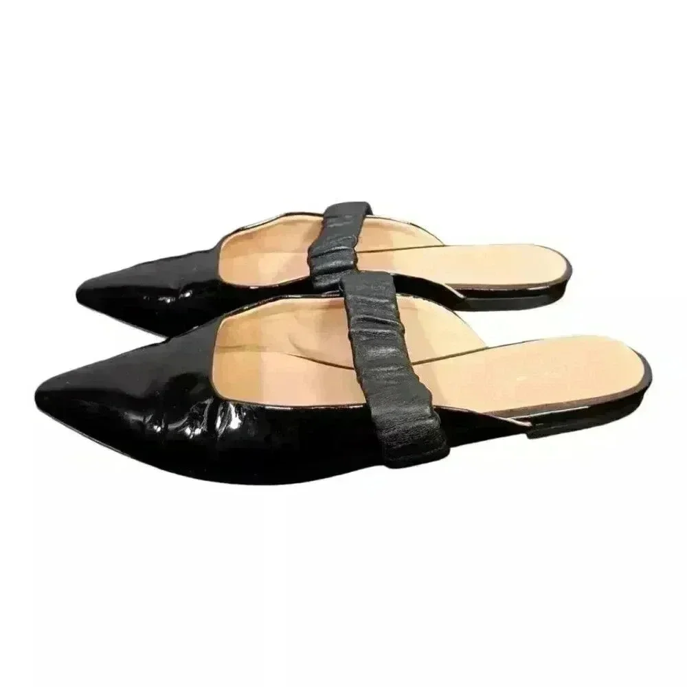Dear Frances Slide Flats Pointed Toe Black Leather Women's 36/US 6